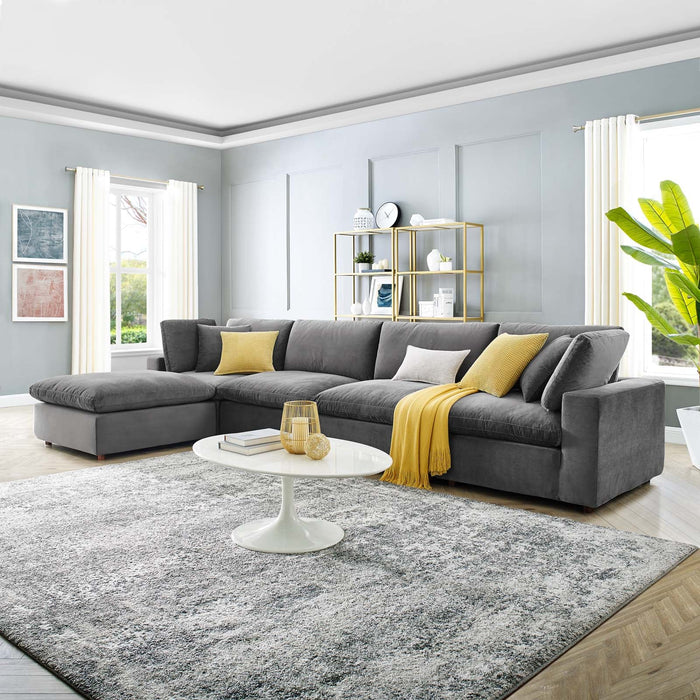 Commix Down Filled Overstuffed Performance Velvet Sectional Sofa for Ultimate Cozy Living Spaces