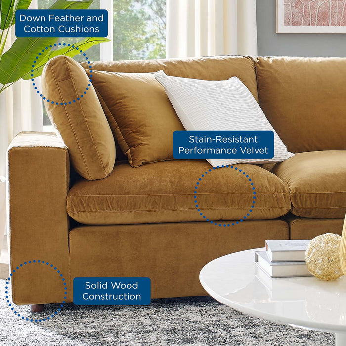 Commix Modern Down Filled Sectional Sofa - Plush Comfort, Stain-Resistant Velvet, Roomy Design