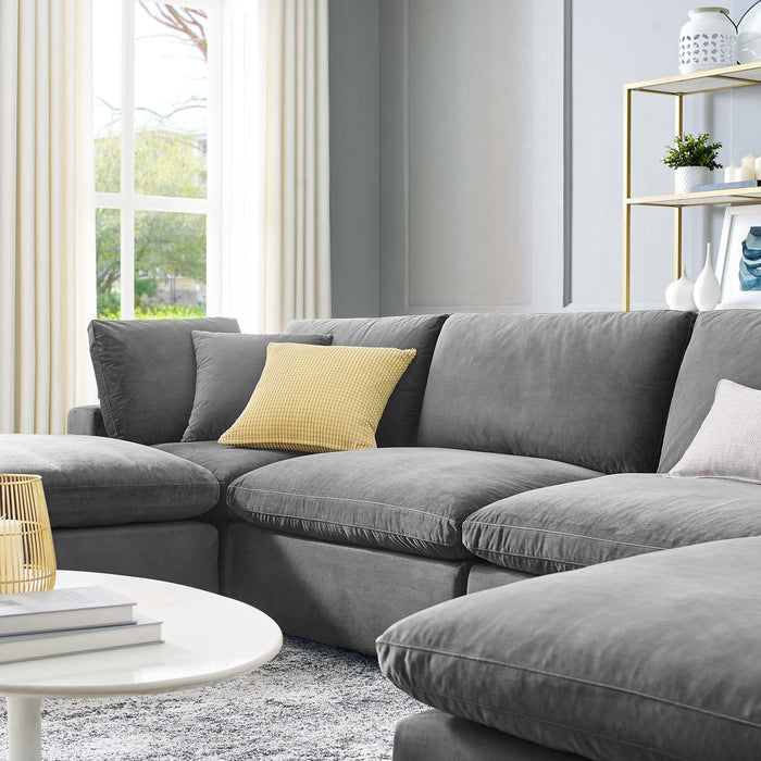 Commix Modern Down Filled Sectional Sofa - Plush Comfort, Stain-Resistant Velvet, Roomy Design