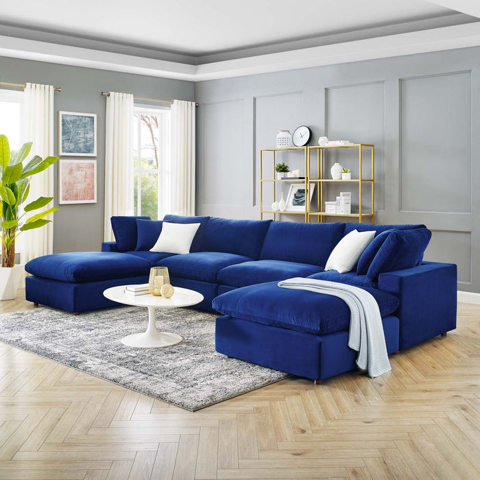 Commix Modern Down Filled Sectional Sofa - Plush Comfort, Stain-Resistant Velvet, Roomy Design
