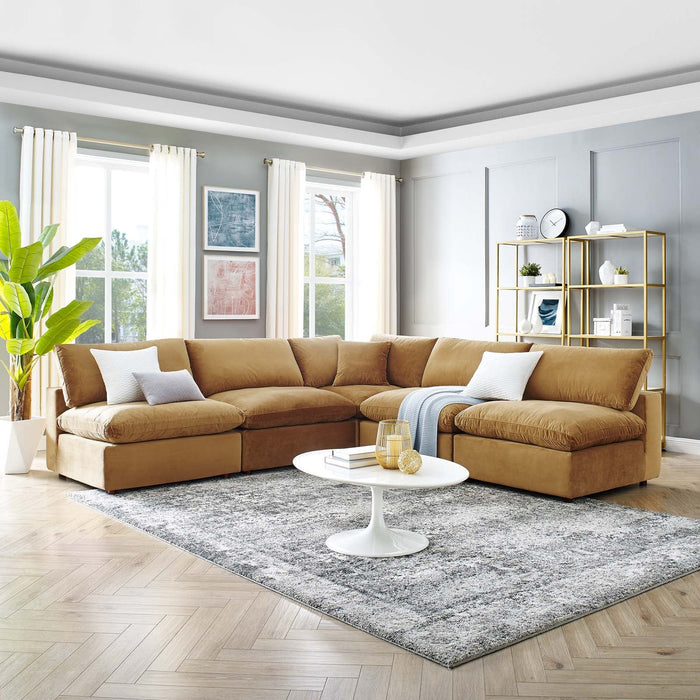 Commix Plush Performance Velvet Sectional Sofa - Overstuffed Comfort for Modern Living Spaces
