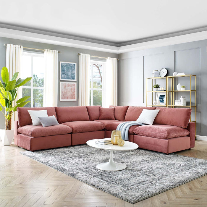 Commix Plush Performance Velvet Sectional Sofa - Overstuffed Comfort for Modern Living Spaces