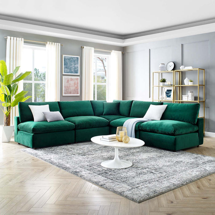 Commix Plush Performance Velvet Sectional Sofa - Overstuffed Comfort for Modern Living Spaces