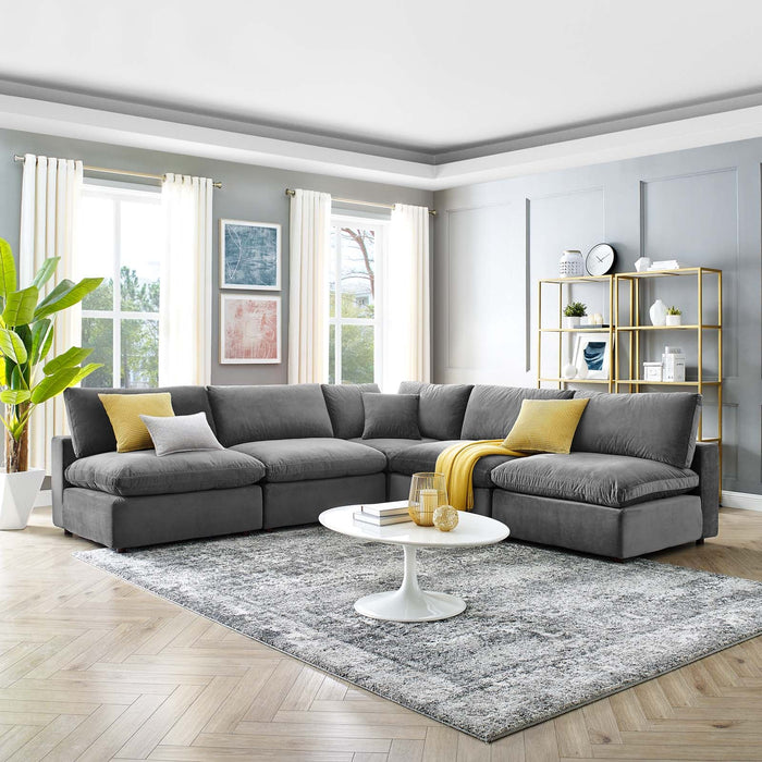 Commix Plush Performance Velvet Sectional Sofa - Overstuffed Comfort for Modern Living Spaces
