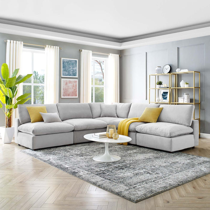 Commix Plush Performance Velvet Sectional Sofa - Overstuffed Comfort for Modern Living Spaces