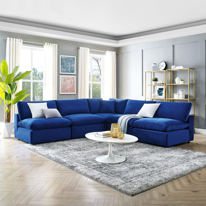 Commix Plush Performance Velvet Sectional Sofa - Overstuffed Comfort for Modern Living Spaces