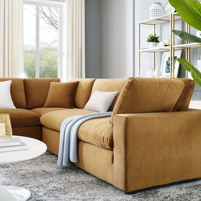 Commix Plush Down Filled Performance Velvet 5-Piece Sectional Sofa for Ultimate Comfort & Style
