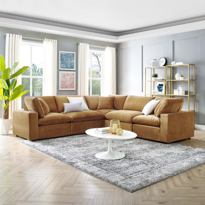 Commix Plush Down Filled Performance Velvet 5-Piece Sectional Sofa for Ultimate Comfort & Style