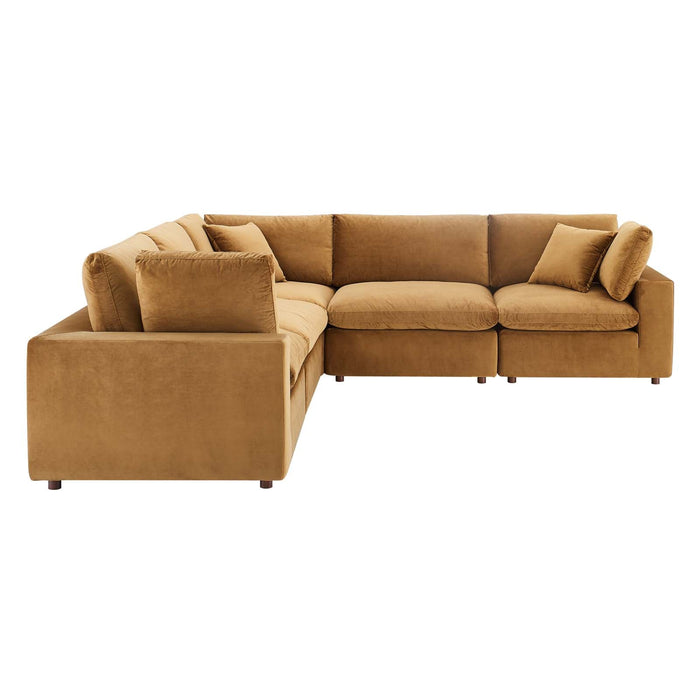 Commix Plush Down Filled Performance Velvet 5-Piece Sectional Sofa for Ultimate Comfort & Style