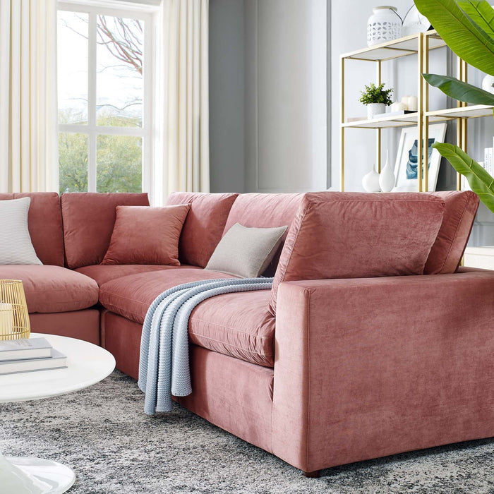 Commix Plush Down Filled Performance Velvet 5-Piece Sectional Sofa for Ultimate Comfort & Style