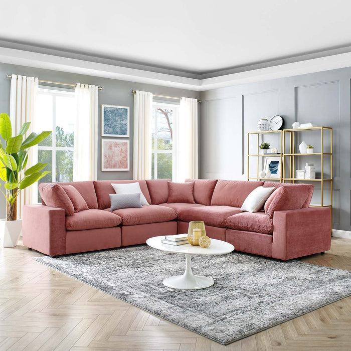 Commix Plush Down Filled Performance Velvet 5-Piece Sectional Sofa for Ultimate Comfort & Style