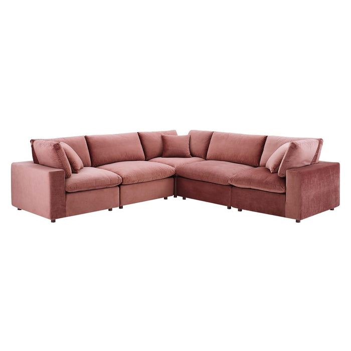 Commix Plush Down Filled Performance Velvet 5-Piece Sectional Sofa for Ultimate Comfort & Style