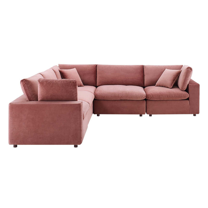 Commix Plush Down Filled Performance Velvet 5-Piece Sectional Sofa for Ultimate Comfort & Style