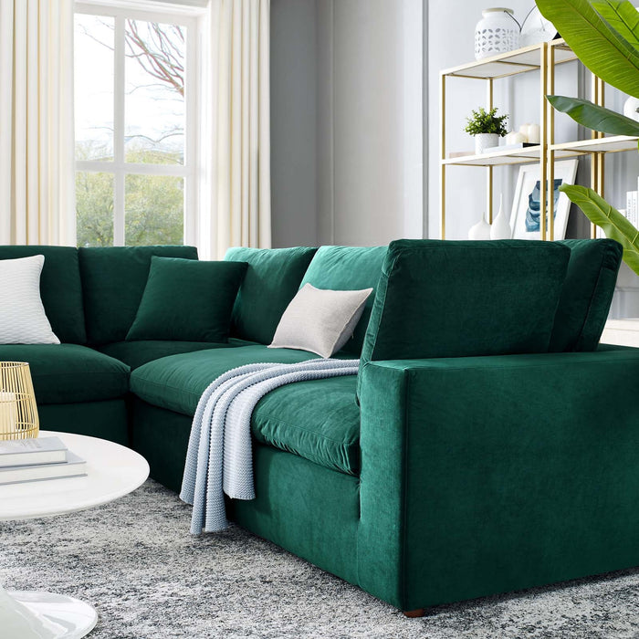 Commix Plush Down Filled Performance Velvet 5-Piece Sectional Sofa for Ultimate Comfort & Style