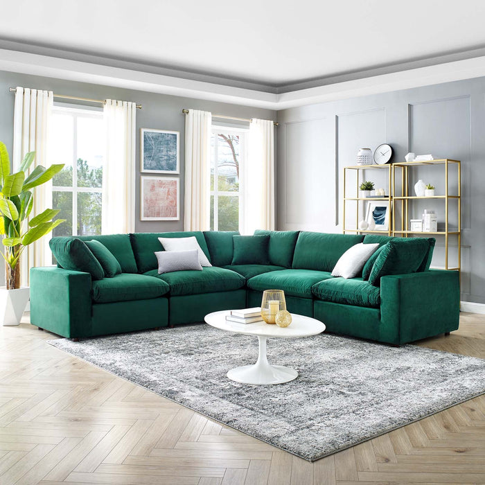 Commix Plush Down Filled Performance Velvet 5-Piece Sectional Sofa for Ultimate Comfort & Style