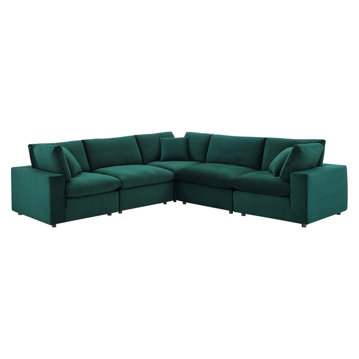 Commix Plush Down Filled Performance Velvet 5-Piece Sectional Sofa for Ultimate Comfort & Style