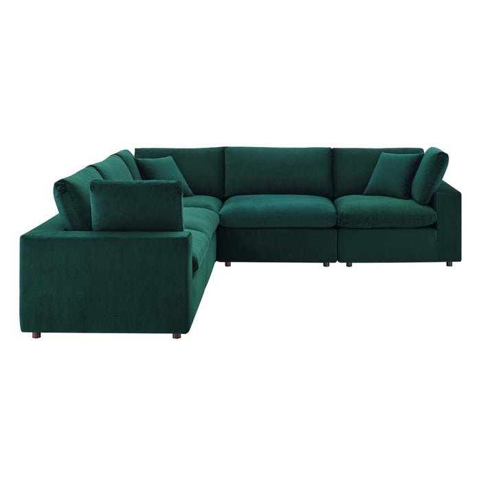 Commix Plush Down Filled Performance Velvet 5-Piece Sectional Sofa for Ultimate Comfort & Style