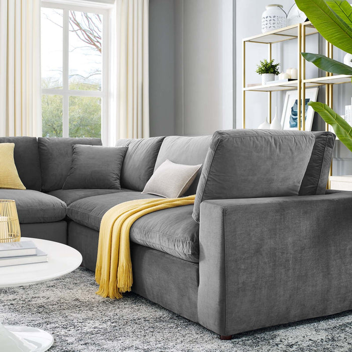 Commix Plush Down Filled Performance Velvet 5-Piece Sectional Sofa for Ultimate Comfort & Style