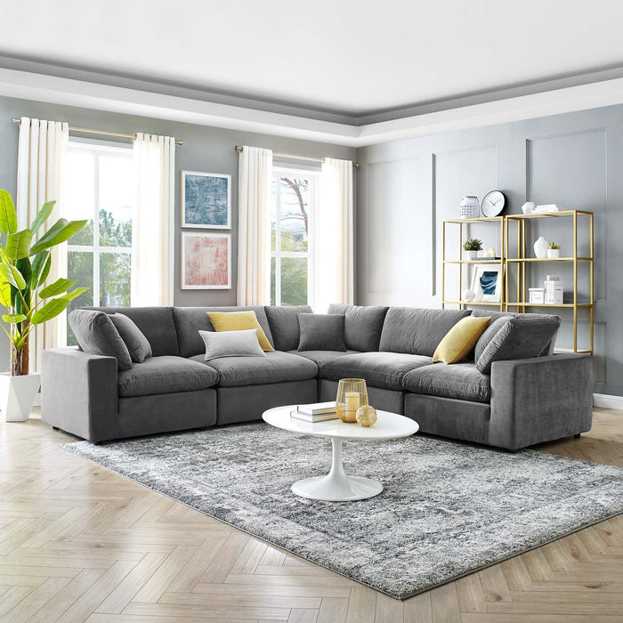 Commix Plush Down Filled Performance Velvet 5-Piece Sectional Sofa for Ultimate Comfort & Style