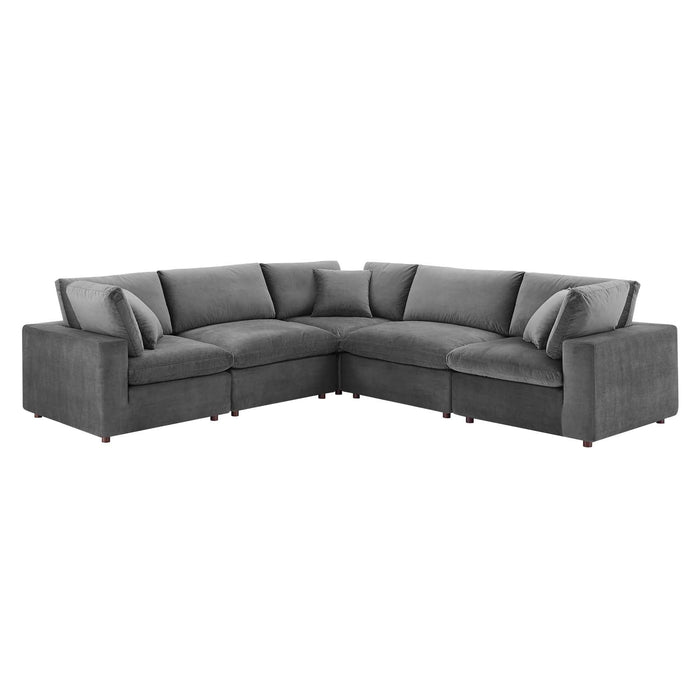 Commix Plush Down Filled Performance Velvet 5-Piece Sectional Sofa for Ultimate Comfort & Style