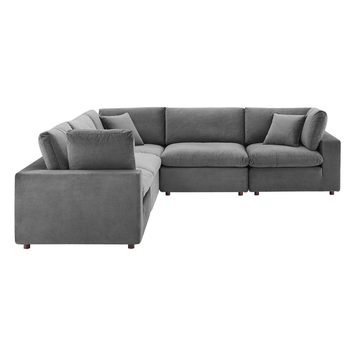 Commix Plush Down Filled Performance Velvet 5-Piece Sectional Sofa for Ultimate Comfort & Style