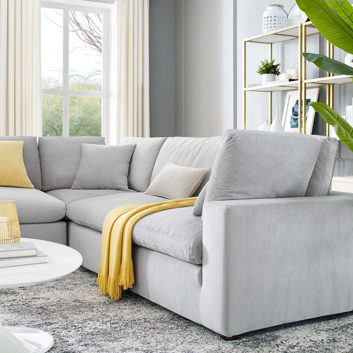 Commix Plush Down Filled Performance Velvet 5-Piece Sectional Sofa for Ultimate Comfort & Style