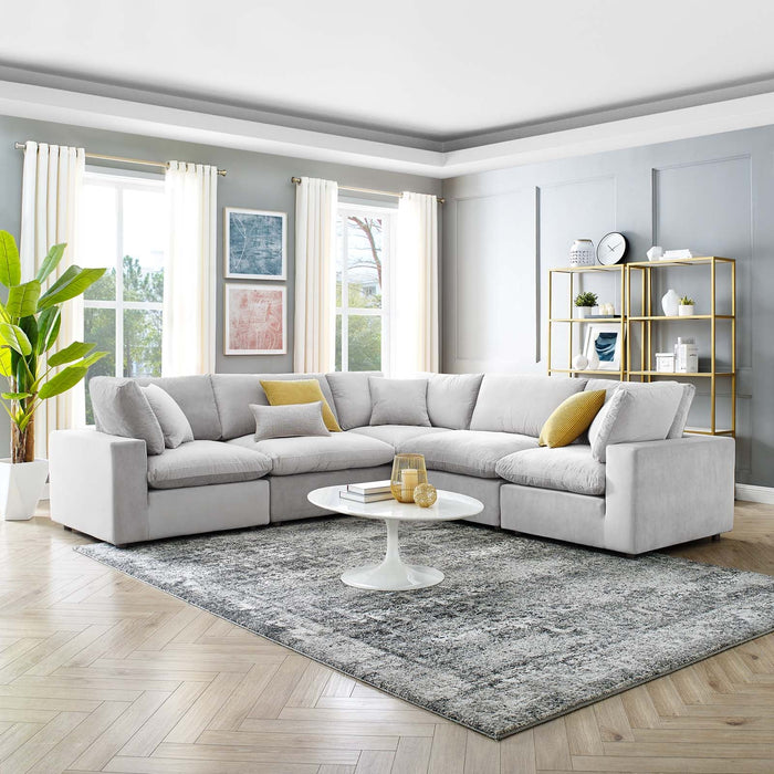 Commix Plush Down Filled Performance Velvet 5-Piece Sectional Sofa for Ultimate Comfort & Style
