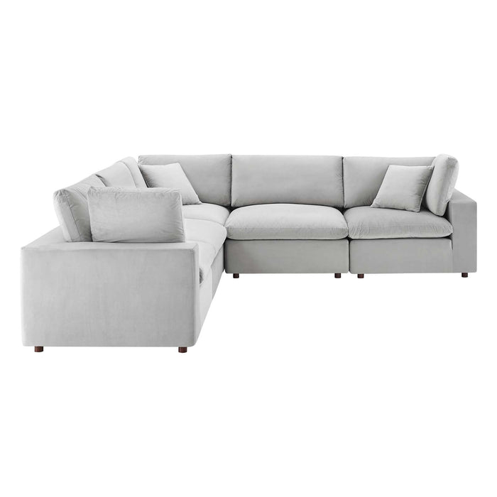 Commix Plush Down Filled Performance Velvet 5-Piece Sectional Sofa for Ultimate Comfort & Style