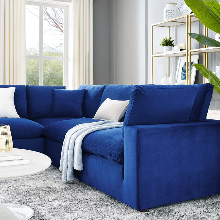 Commix Plush Down Filled Performance Velvet 5-Piece Sectional Sofa for Ultimate Comfort & Style