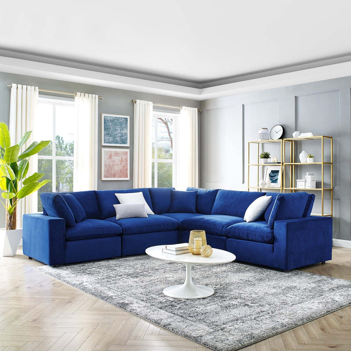Commix Plush Down Filled Performance Velvet 5-Piece Sectional Sofa for Ultimate Comfort & Style