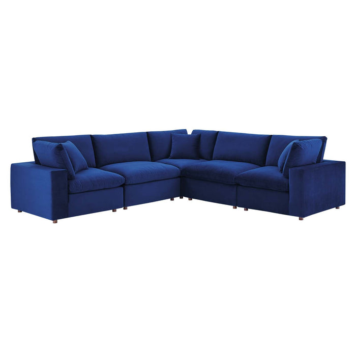 Commix Plush Down Filled Performance Velvet 5-Piece Sectional Sofa for Ultimate Comfort & Style