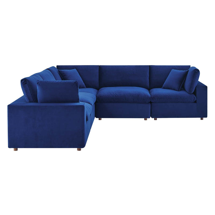 Commix Plush Down Filled Performance Velvet 5-Piece Sectional Sofa for Ultimate Comfort & Style