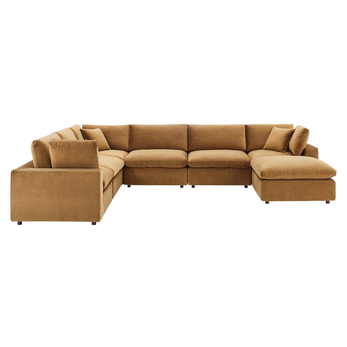 Commix Down Filled Overstuffed Performance Velvet 7-Piece Sectional Sofa Cognac EEI-4825-COG