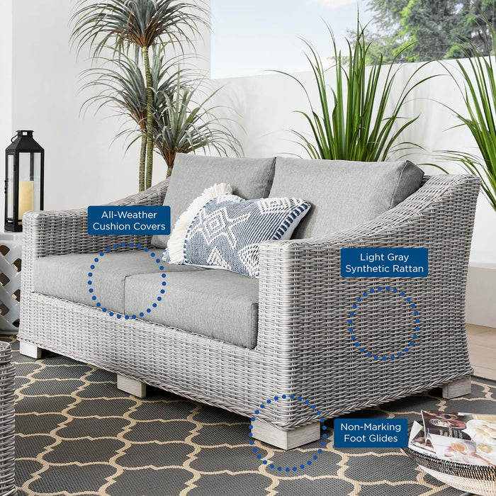 Conway Outdoor Patio Wicker Rattan Loveseat - in lifestyle setting
