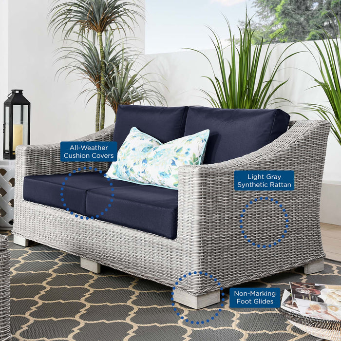 Conway Outdoor Patio Wicker Rattan Loveseat - view 20