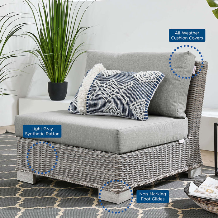 Conway Outdoor Patio Wicker Rattan Armless Chair - in lifestyle setting