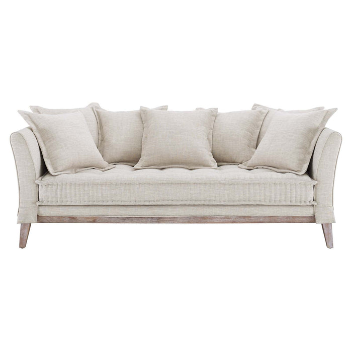 Rowan Fabric Sofa – Modern Farmhouse Design with Soft Upholstery and Seven Cozy Throw Pillows