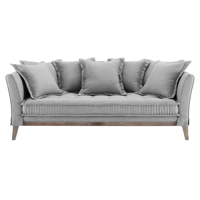 Rowan Fabric Sofa – Modern Farmhouse Design with Soft Upholstery and Seven Cozy Throw Pillows