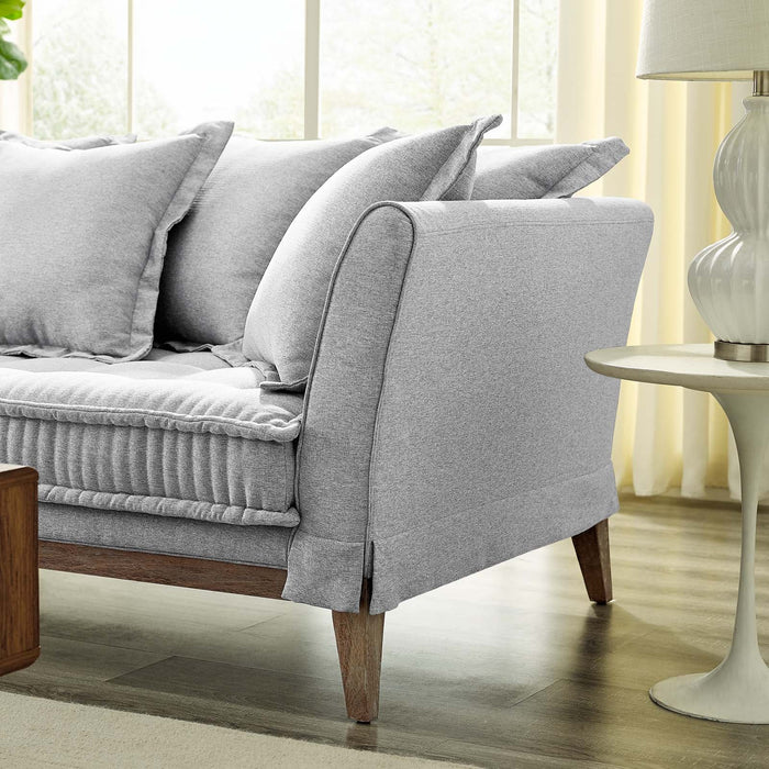 Rowan Fabric Sofa – Modern Farmhouse Design with Soft Upholstery and Seven Cozy Throw Pillows