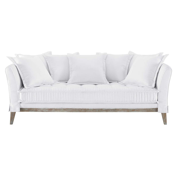 Rowan Fabric Sofa – Modern Farmhouse Design with Soft Upholstery and Seven Cozy Throw Pillows