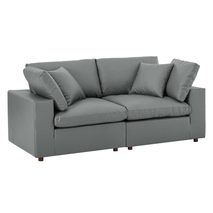 Commix Down Filled Overstuffed Vegan Leather Loveseat Gray