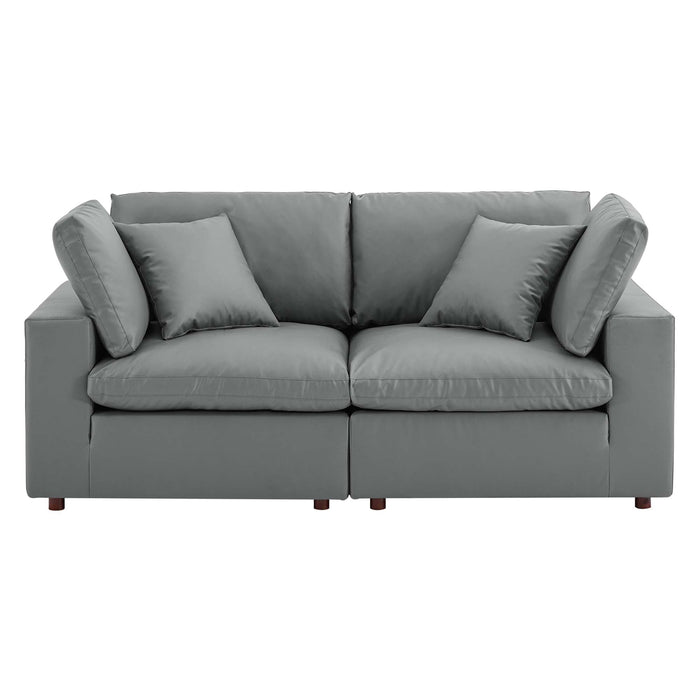 Commix Down Filled Overstuffed Vegan Leather Loveseat Gray
