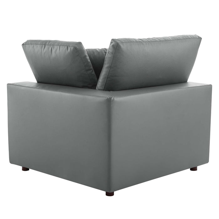 Commix Down Filled Overstuffed Vegan Leather Loveseat Gray