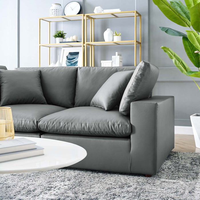 Commix Down Filled Overstuffed Vegan Leather Loveseat Gray
