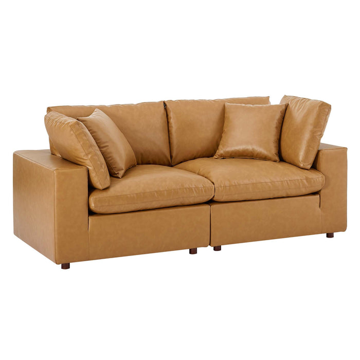 Commix Down Filled Overstuffed Vegan Leather Loveseat Tan