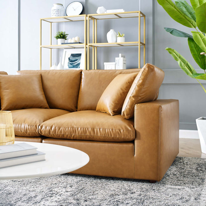 Commix Down Filled Overstuffed Vegan Leather Loveseat Tan