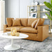 Commix Down Filled Overstuffed Vegan Leather Loveseat Tan