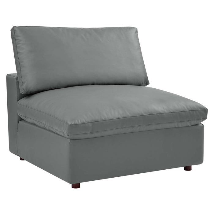 Commix Down Filled Overstuffed Vegan Leather 3-Seater Sofa Gray
