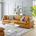 Commix Down Filled Overstuffed Vegan Leather 3-Seater Sofa Tan