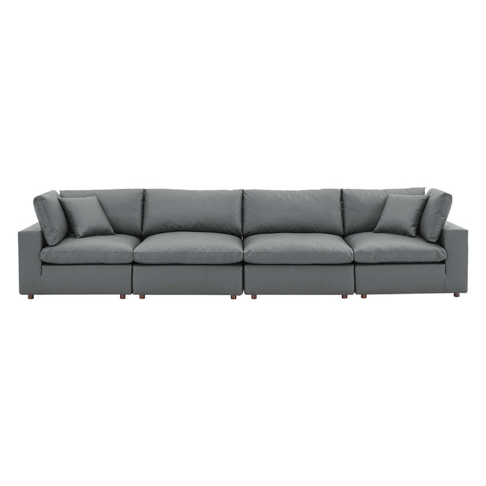 Commix Down Filled Overstuffed Vegan Leather 4-Seater Sofa by Modway - angle view